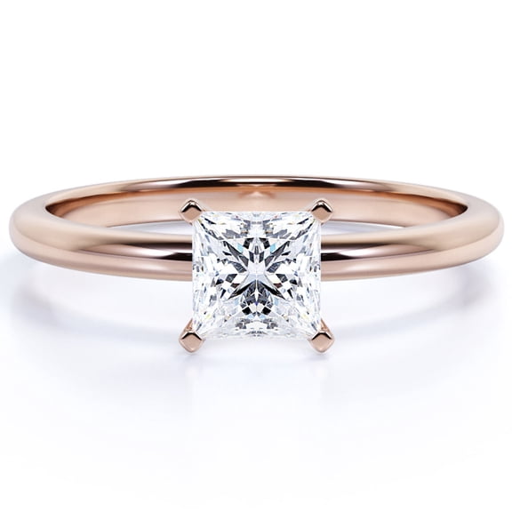 JeenMata 4 Prong - 4 Carat Princess Cut - Solitaire Ring - 18K Rose Gold Plating Over Silver