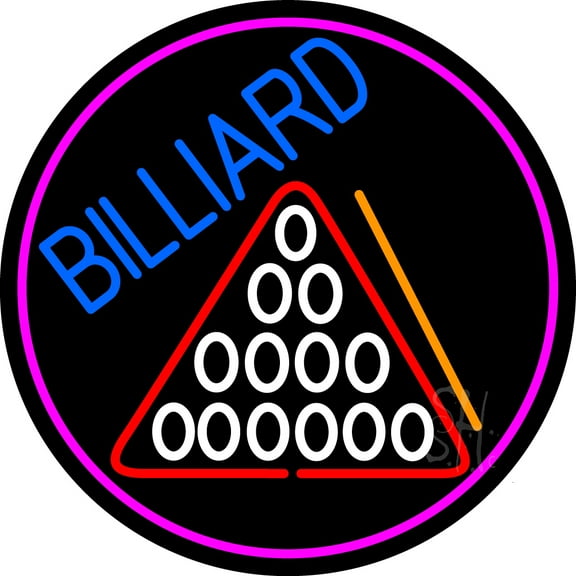 Billiard Oval With Pink Border LED Neon Sign 26 x 26 - inches, Clear Edge Cut Acrylic Backing, with Dimmer - Bright and Premium built indoor LED Neon Sign for Bar decor.