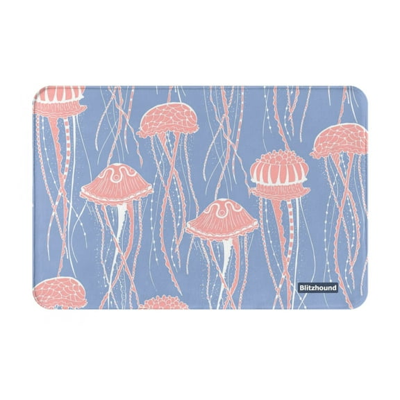 Blitzhound Pink Purple Jellyfish Pattern Bath Rug Soft Microfiber Velvet 15.7" X 23.6" Non-Slip Absorbent Bathroom Mat for Bedroom Kitchen Bathroom