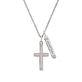 thumbnail image 2 of Delight Jewelry Stainless Steel Proverbs 31:25 - She is Clothed Engraved Cross - Silvertone Guardian Angel Bar Charm Necklace, 23", 2 of 4