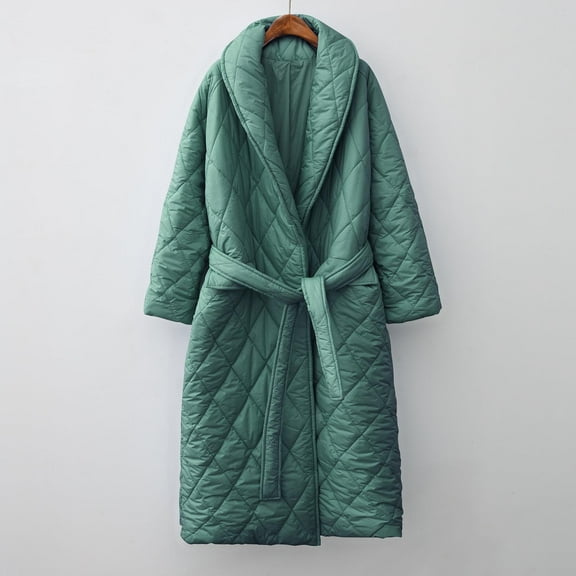SDJMa Women's Casual Cotton Coat Rhombic V-neck Long Belt Warm Loose Coat