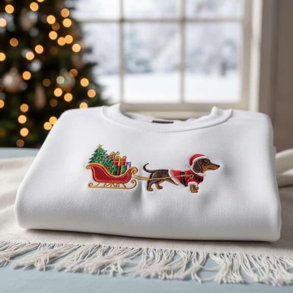 Dachshund Christmas Embroidered Sweatshirt, Wiener Dog Holiday Crewneck, Cute Sausage Dog Xmas Shirt, Pet Lover Gift, Dog Mom Hoodie