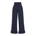 thumbnail image 6 of Wide Leg Linen Pants for Women High Waisted Ruffle Hem Palazzo Pants Boho Summer Casual Loose Flowy Pant Trousers Navy S, 6 of 7