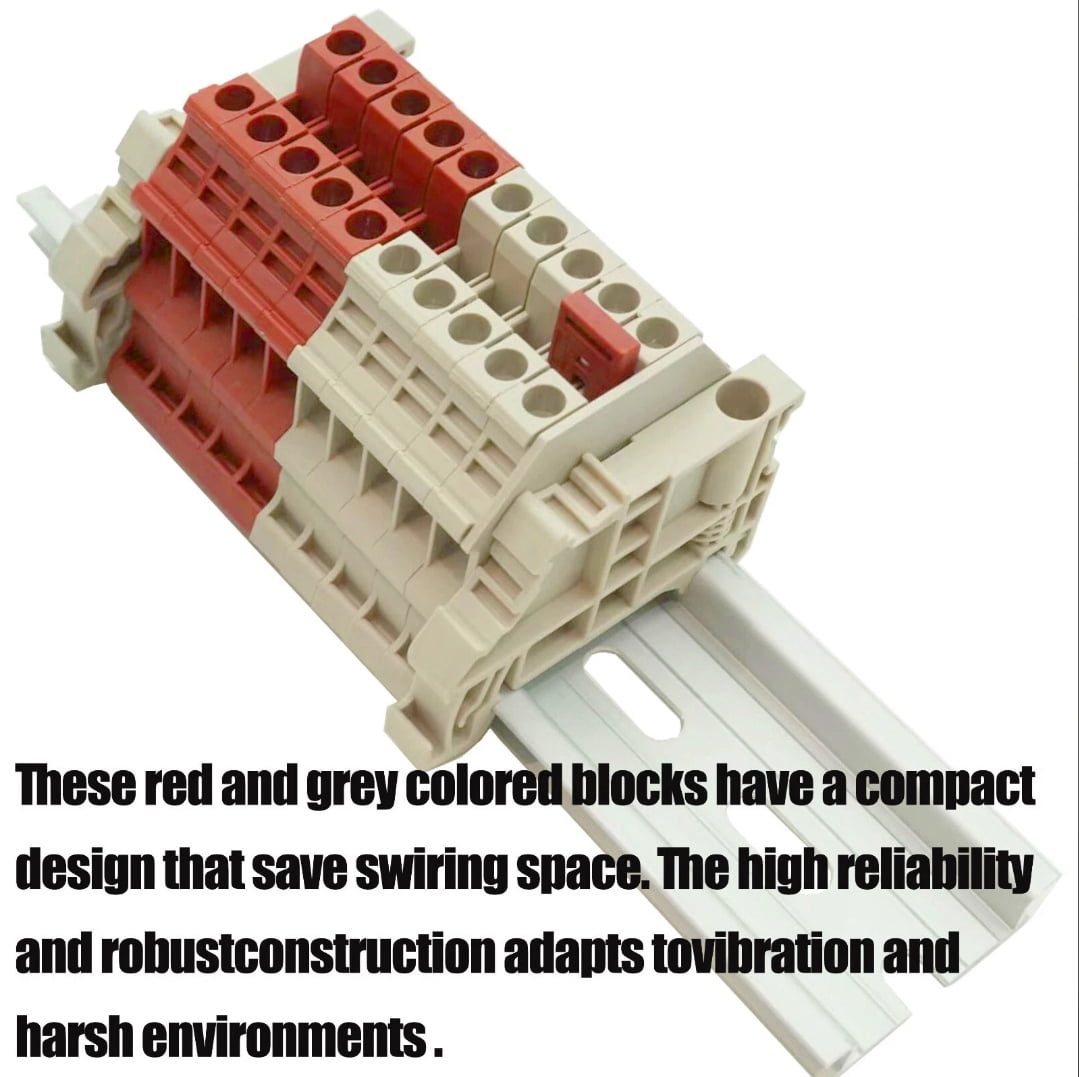 UL Listed 10 Gang DIN Rail Terminal Blocks, with (8) 2P Jumpers,6-20 AWG, 60 Amp, 600 Volt