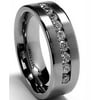 8 MM Men's Titanium ring wedding band with 9 large Channel Set Cubic Zirconia CZ sizes 6 to 15