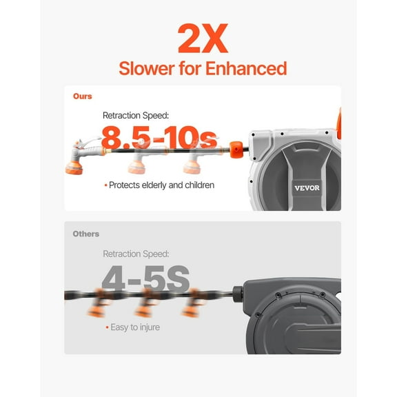 Automatic Retractable Garden Hose Reel 84 ft, 1/2 Inch Wall Mount with Durable Hose