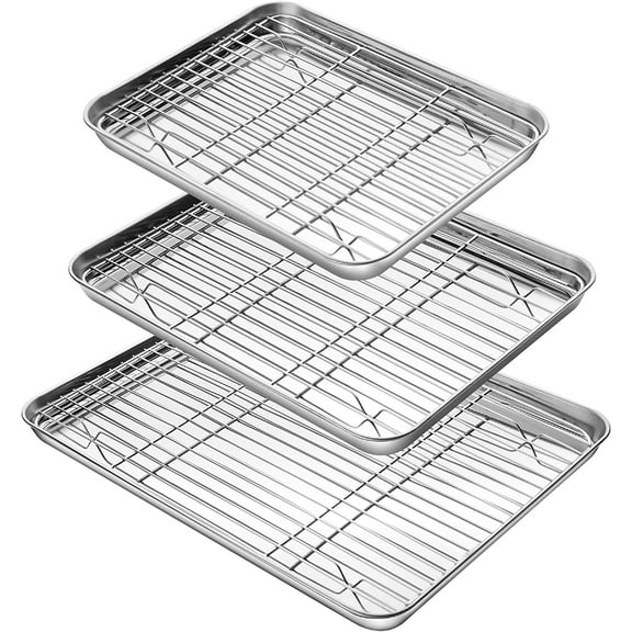 Baking Sheet with Rack Set (1 Sheet   1 Rack), Cookie Sheets for Baking Use, Stainless Steel Baking Pans with Cooling Racks, Non-toxic, Easy Clean, Dishwasher Safe - (Small, 9-Inch)