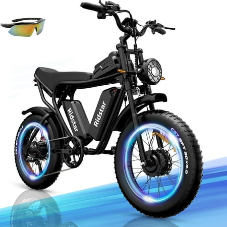 Ridstar Dual Motor 2000W 52V 40Ah Removable Battery Mountain Bike,MTB Electric Bike for Adults 20" Fat Tire Electric Motorcycle,Full Suspension Electric Bicycle UL2849