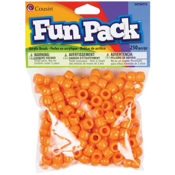 Fun Pack Acrylic Pony Beads 250/Pkg-Orange, Pk 6, Cousin