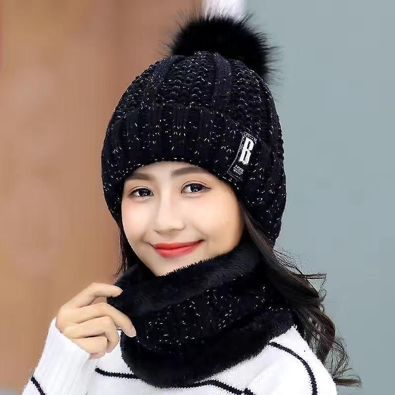 Noir Casquette Femme Hiver Avec Pompon Bonnet Echarpe Tube Femme Bonnet De Laine Tricot Bonnet Avec Polaire Chaud Chapeau Fourr Walmart en linea