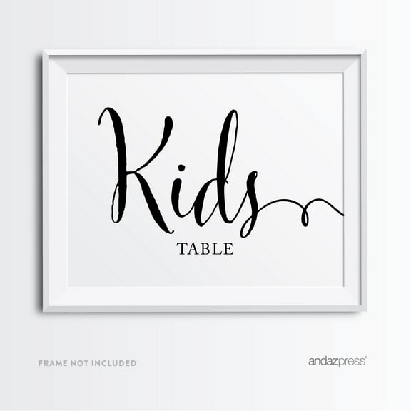 Koyal Wholesale Kids Table Black & White Wedding Sign 8.5x11 Party Decor