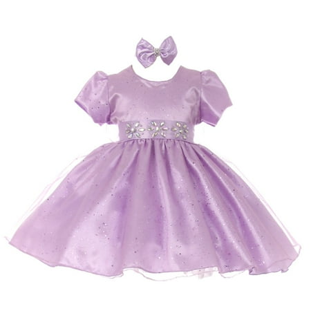 - Baby Girls Lilac Short Sleeve Sparkle Floral Stone Flower Girl Dress