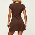 thumbnail image 4 of Women's Summer Casual Mini Dress Short Sleeve Crew Neck Ruched Slim Fit A-Line Dress Solid Color Stretchy Flowy Dress for Daily Wear Brown XXL(XXL), 4 of 5
