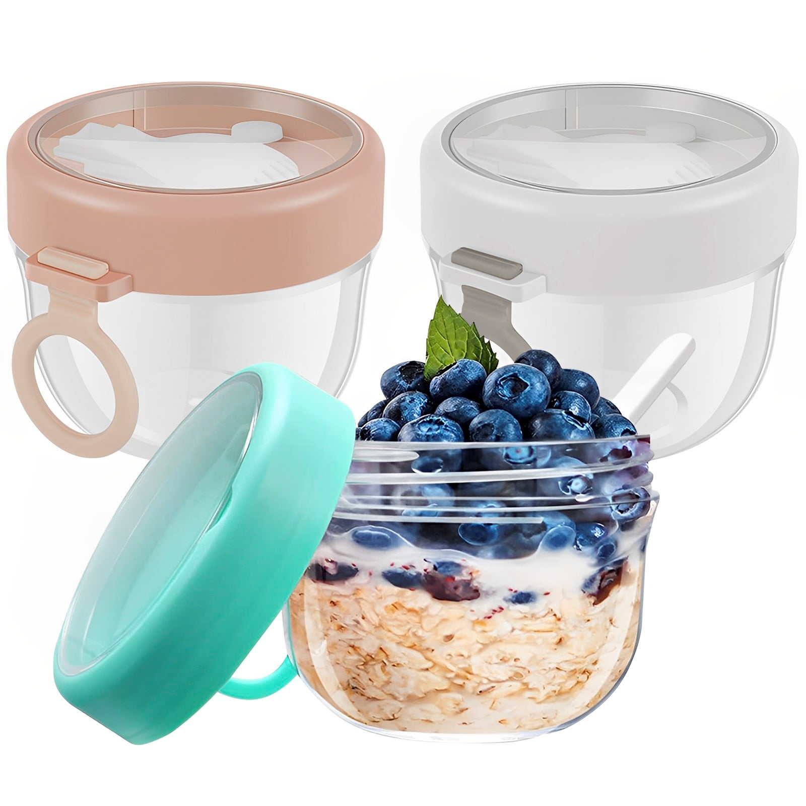 Yogurt Container with Lid and Spoon 2-Tier Cereal Cup,430 ml + 330 ml  Cereal Cup Portable Leak-Proof Insulated Food Container Overnight Oats