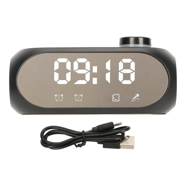 Altavoz Bluetooth inalámbrico con iluminación RGB y graves potentes, pantalla de temperatura, transmisión de voz, radio FM, reloj despertador con espejo, color negro