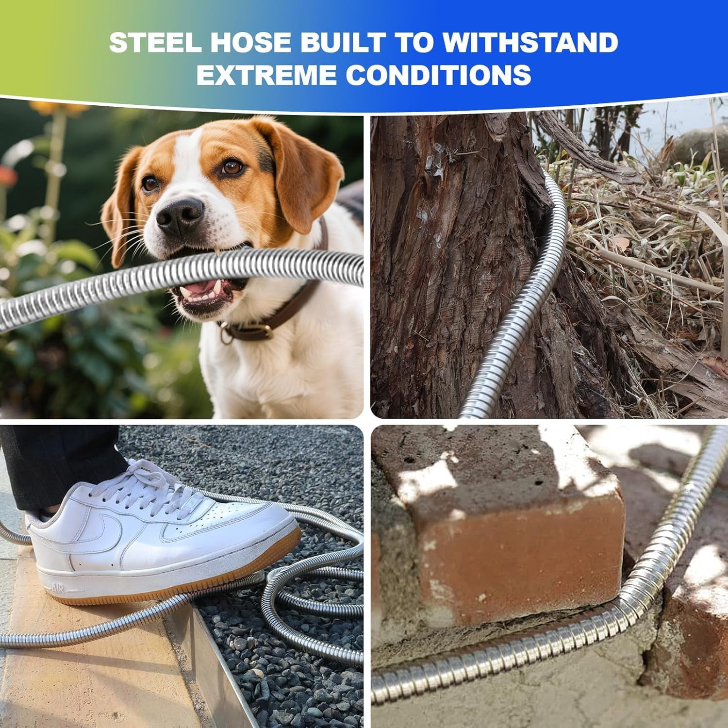 25 ft Metal Garden Hose - 304 Stainless Steel Water Hose with Nozzle Sprayer, Flexible, Lightweight, No Kink, Heavy Duty for Outdoor Use