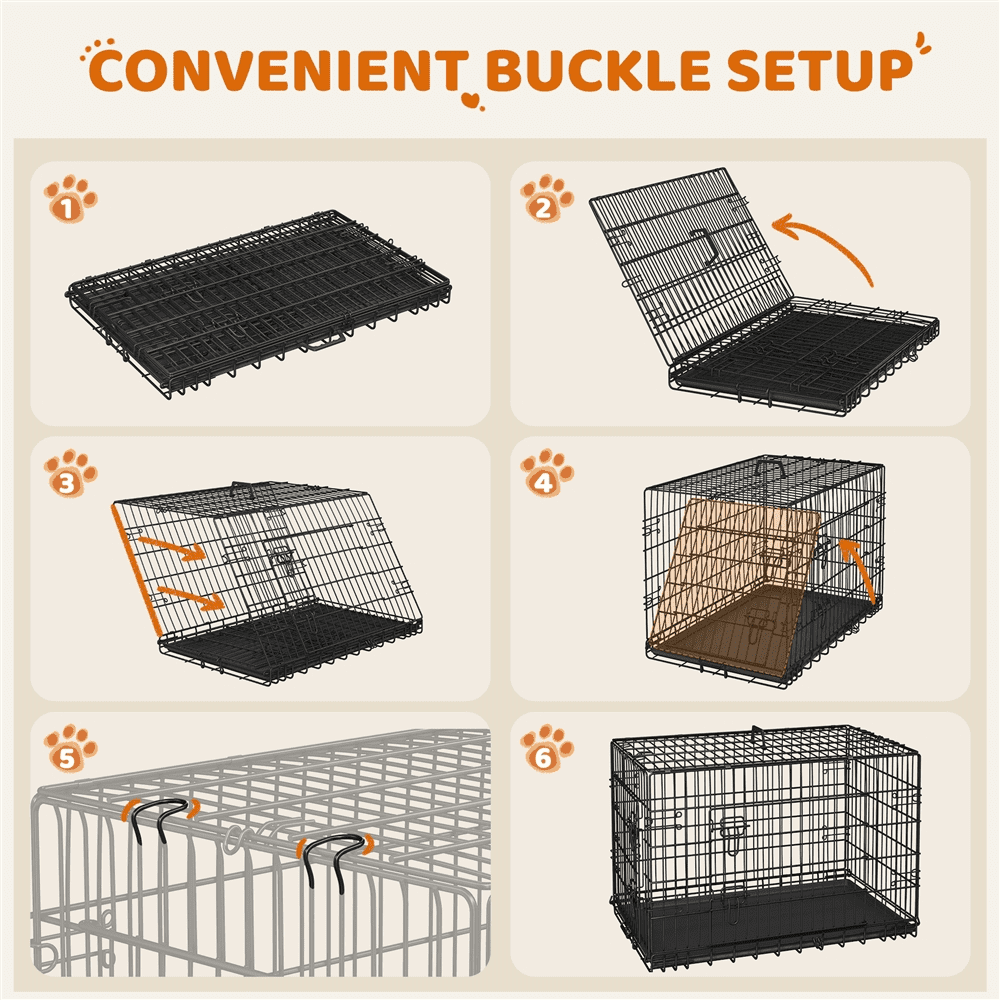 Alden Design 42″ Dog Crate with 2 Doors and Pull-out Tray for Large Dog, Black