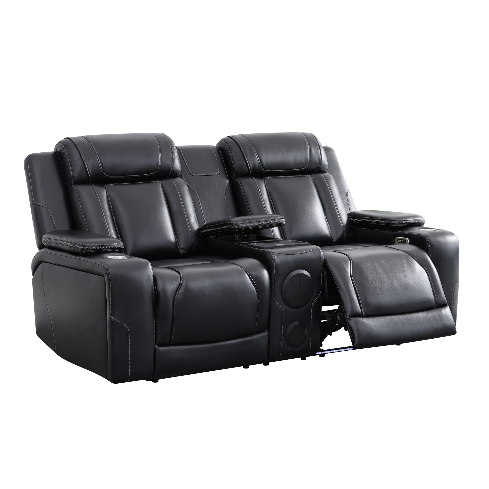 Gewnee Power Recliner with Wireless Charging, LED Ambient Lights, Built in Bluetooth Speakers, USB & Type‑C Ports, Hidden Storage, Home Theater Seating with Cup Holders, Air Leather‑Black