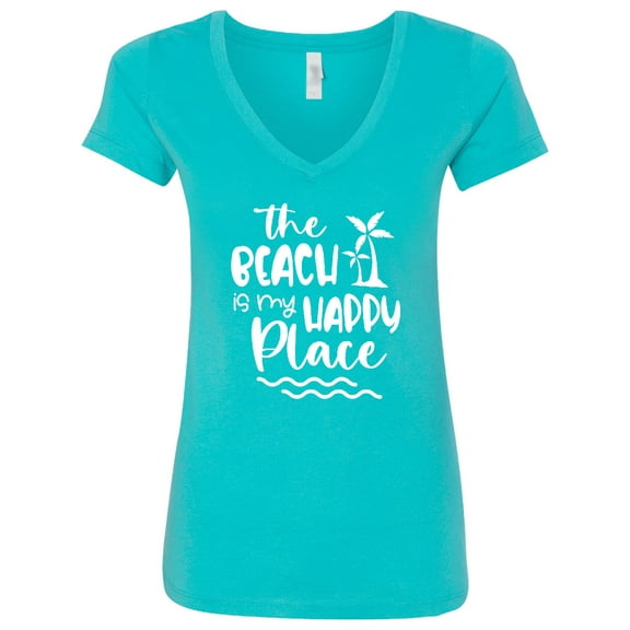 Inktastic Spring Break the Beach is My Happy Place Women's V-Neck T-Shirt