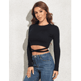 thumbnail image 3 of PrettyGuide Women's Knit Cropped Top Long Sleeve Crisscross Tie Back Casual Ribbed Fitted Crop Tee Shirt, 3 of 7