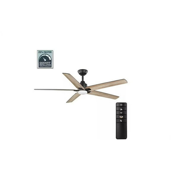 Home Decorators Vinwood 56 in. LED Matte Black Ceiling Fan DC Motor and Remote