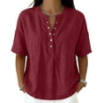 thumbnail image 2 of Betivan Women's Casual Henley Collar Linen and Cotton Short-Sleeve Shirt Comfort Loose Fit Linen Blouse Tops Summer Lightweight, 2 of 6