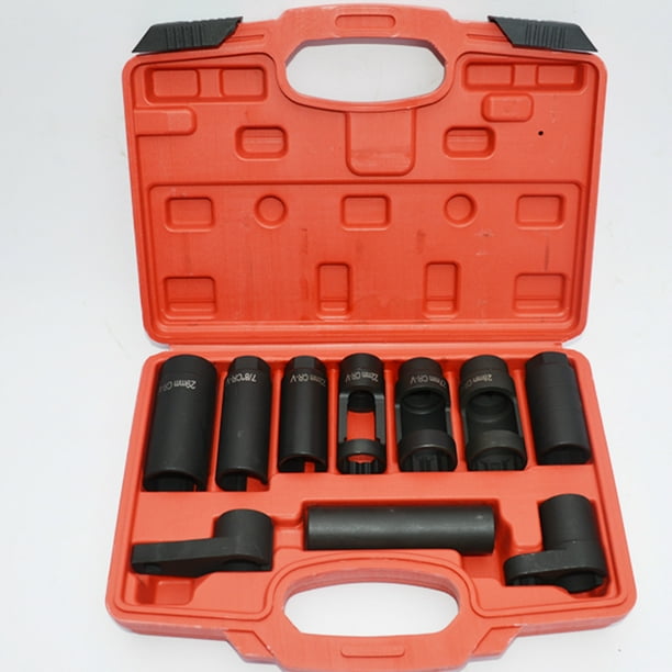 10 pièces ensemble d'outils de retrait de prise de capteur d'oxygène outil  de retrait de capteur d'oxygène avec étui de transport boîte de Kit d'outils  de réparation de voiture 