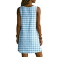 thumbnail image 4 of Women's Gingham Plaid Sleeveless Tunic Dress V Neck Loose Shift Mini Dress with Pockets Comfy Lounge Outfits Summer Beach Sundress Blue, 4 of 7