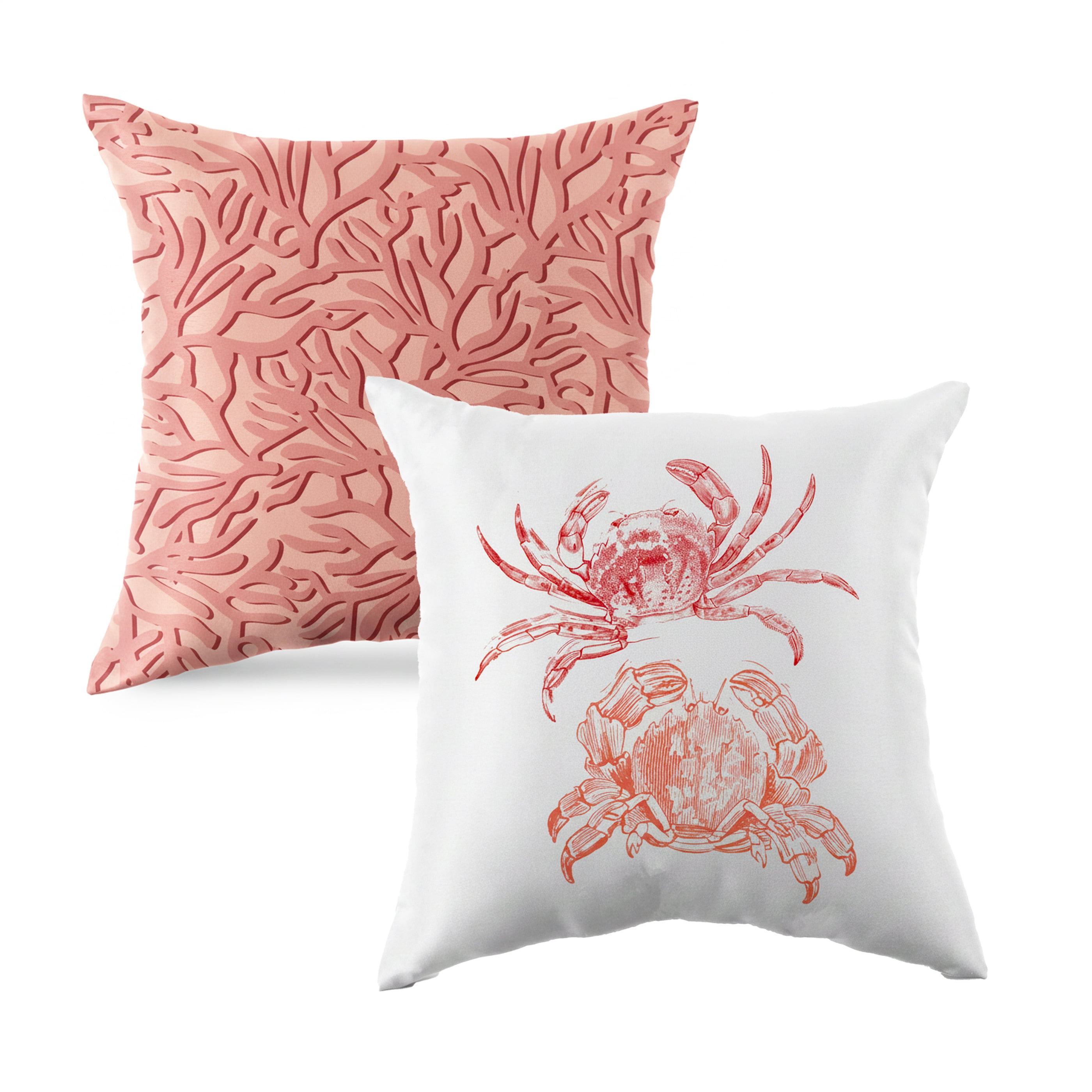 Mainstays 16 in x 16 in Coastal Crab Coral Outdoor Pillow, White