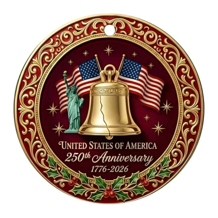 Classic Red White and Blue 250th Anniversary Decor – Patriotic Bell Ornament for Christmas Tree or Year-Round Indoor Display Perfect for Fourth of July and Holiday Season