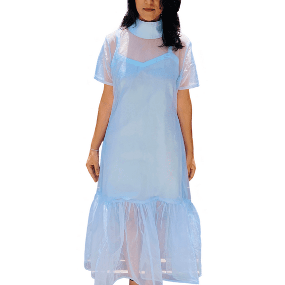 Bridesmaid Dress Simple Modern Dress with Frill Sheer Organza Garden Wedding Dress