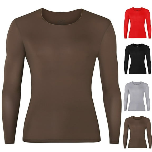 Miluxas Mens Cotton Long Sleeve Undershirts Fleece Lined Base Layer Athletic Muscle Shirts Spring Fall Winter thermal Top Red