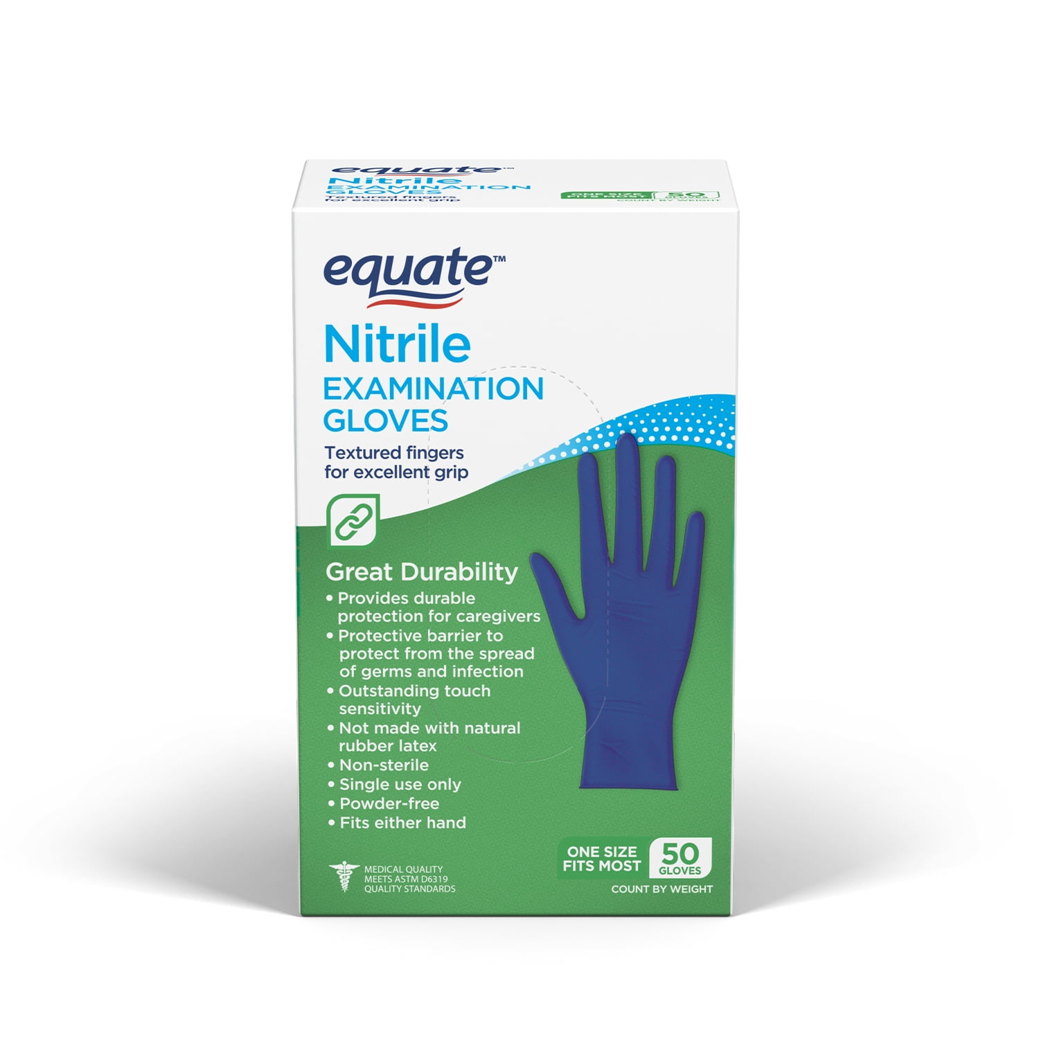 EQUATE NITRILE EXAM GLOVES, ONE SIZE FITS MOST, 50 COUNT