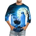 thumbnail image 1 of Camisas de Manga Larga para Hombres Imprimir Blusa de Manga Corta de Cuello Redondo, Camisas de Lino para Hombres, 1 of 4