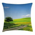 thumbnail image 1 of Nature Throw Pillow Cushion Cover, Rural Country Scenery with Floral Grass Field Tree Idyllic Landscape, Decorative Square Accent Pillow Case, 24 X 24 Inches, Apple Green Light Blue, by Ambesonne, 1 of 2