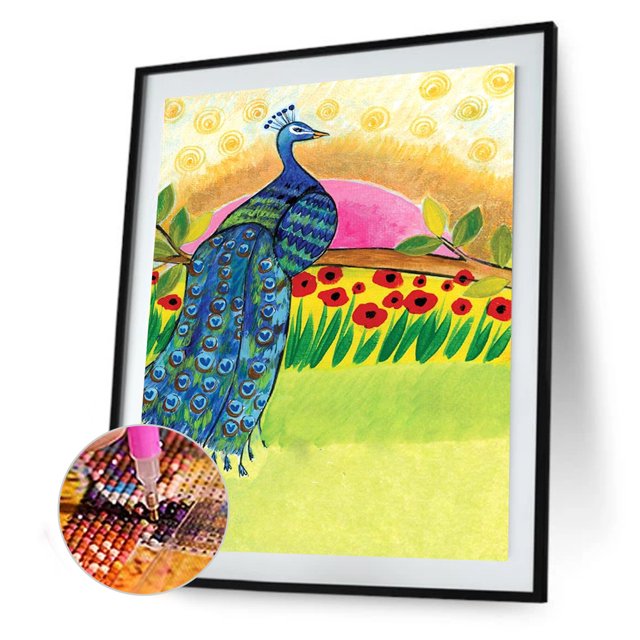 Cuadros Decorativos 5D bricolaje ronda completa taladro diamante pintura pavo real flor Rhinestone (B1896) Tmvgtek embutido en tela