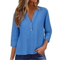 thumbnail image 2 of Endives Womens 3/4 Sleeve Shirt V Neck Eyelet Shirts Casual Vacation Blouses Womens Tops Summer Clothing S-5XL Sky Blue, 2 of 7