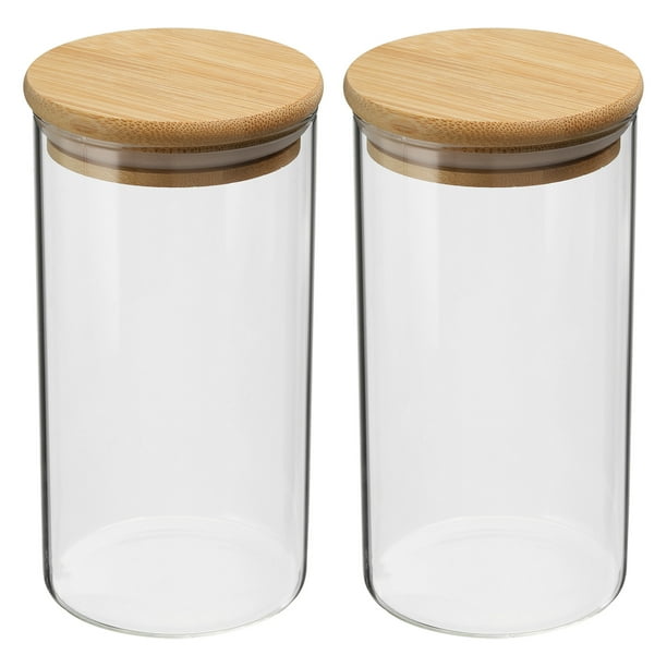 Frasco de vidrio Uxcell de 22 oz con tapa de bambú hermética, contenedor de cocina de vidrio, frasco de almacenamiento de alimentos claro, 2 paquetes (16x8cm)