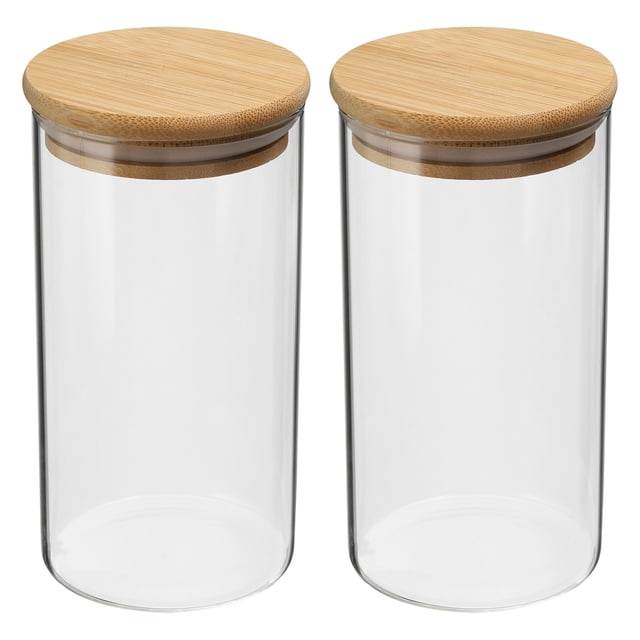 Frasco de vidrio Uxcell de 22 oz con tapa de bambú hermética, contenedor de cocina de vidrio, frasco de almacenamiento de alimentos claro, 2 paquetes (16x8cm)