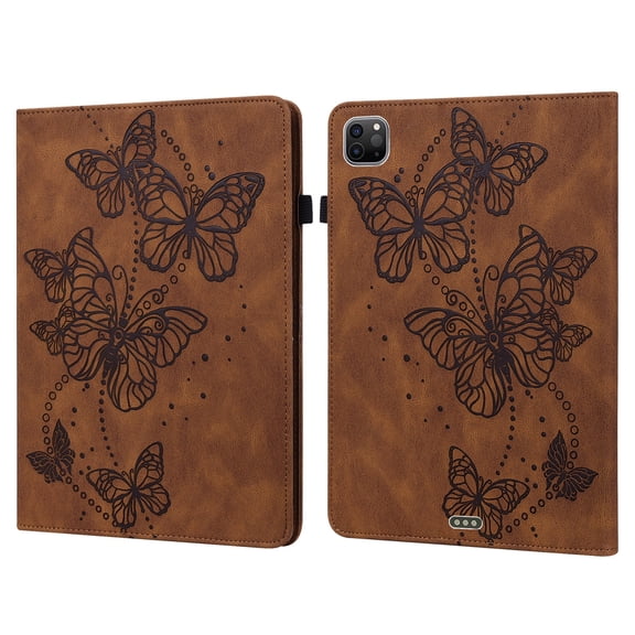Allytechgroup Stylish iPad Air 11 Case Cover 2024, Ultra Slim Fit Apple iPad Air Case, 11 inch with Auto Sleep Shockproof Multi-Angle Viewing Stand and Butterfly Embossed Design,Brown