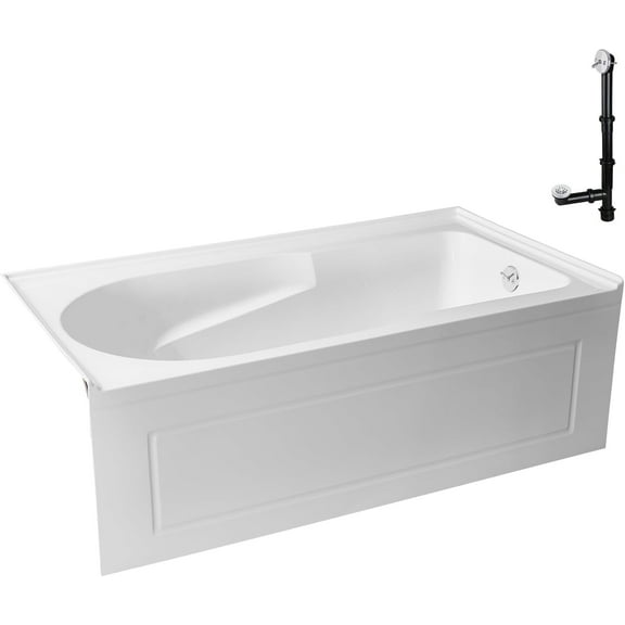 Streamline GA-309-20-WH 60 in. x 32 in. Acrylic Right-Hand Drain Alcove Bathtub in Glossy White With External Drain in Glossy White