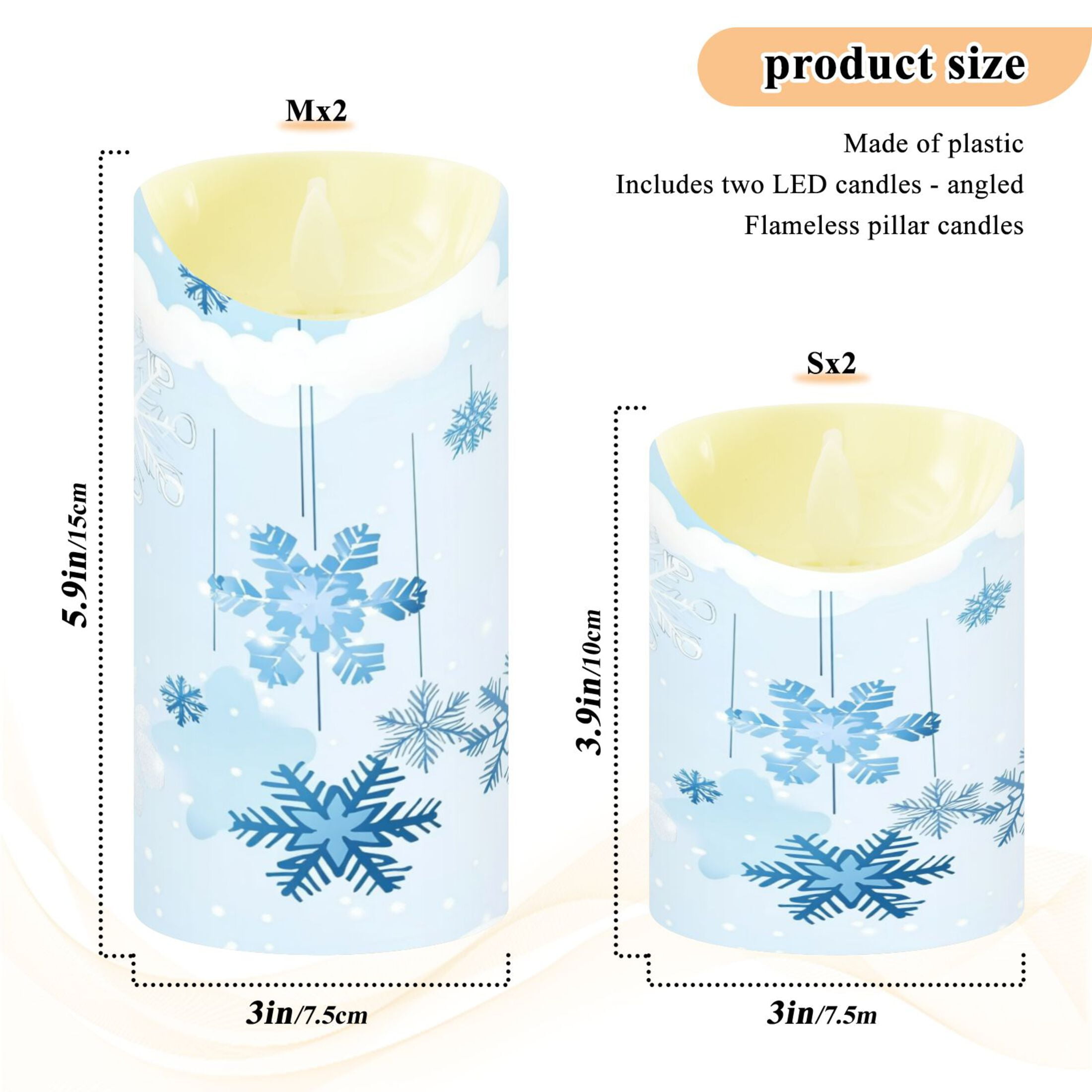 2 PCS Tilted Flameless Candles Flickering LED Lights Battery Operated Candles with Remote Timers for Holiday Decor Hanging Snowflakes
