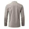 thumbnail image 6 of Men's Linen Roll Up Long Sleeve Shirt Cotton Casual Beach Shirts Henley T-Shirt Solid Band Collar Vacation Tops, 6 of 6
