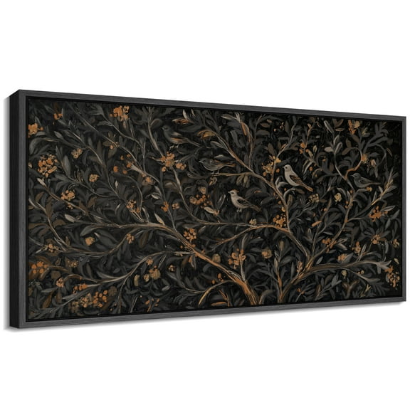 Large Framed Canvas Print Mystic Night Birds - Dark BotanicalWall Art Decorative Ready to Hang Painting for Living room Bedroom 60x30 inches Black Frame