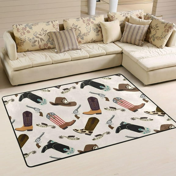 SKYSONIC Various Cowboy Boots Area Rug 72x48in Vintage American Wild West Non-Slip Floor Carpet for Indoor Living Dining Room and Bedroom Area