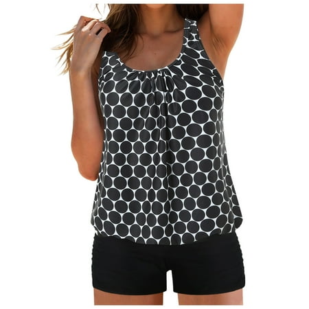 Women s Black Loose Fit Tankini Bathing Suit 2-Piece Set Swimsuit Adjustable Blouson Top & High-Waisted Boyshorts  Quick-Dry Swimwear XXL