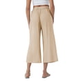 thumbnail image 6 of TEMOFON Pants for Women Summer Linen Pants with Pockets Casual Wide Leg Capri Pants Flowy Waisted Drawstring Pants L, 6 of 9