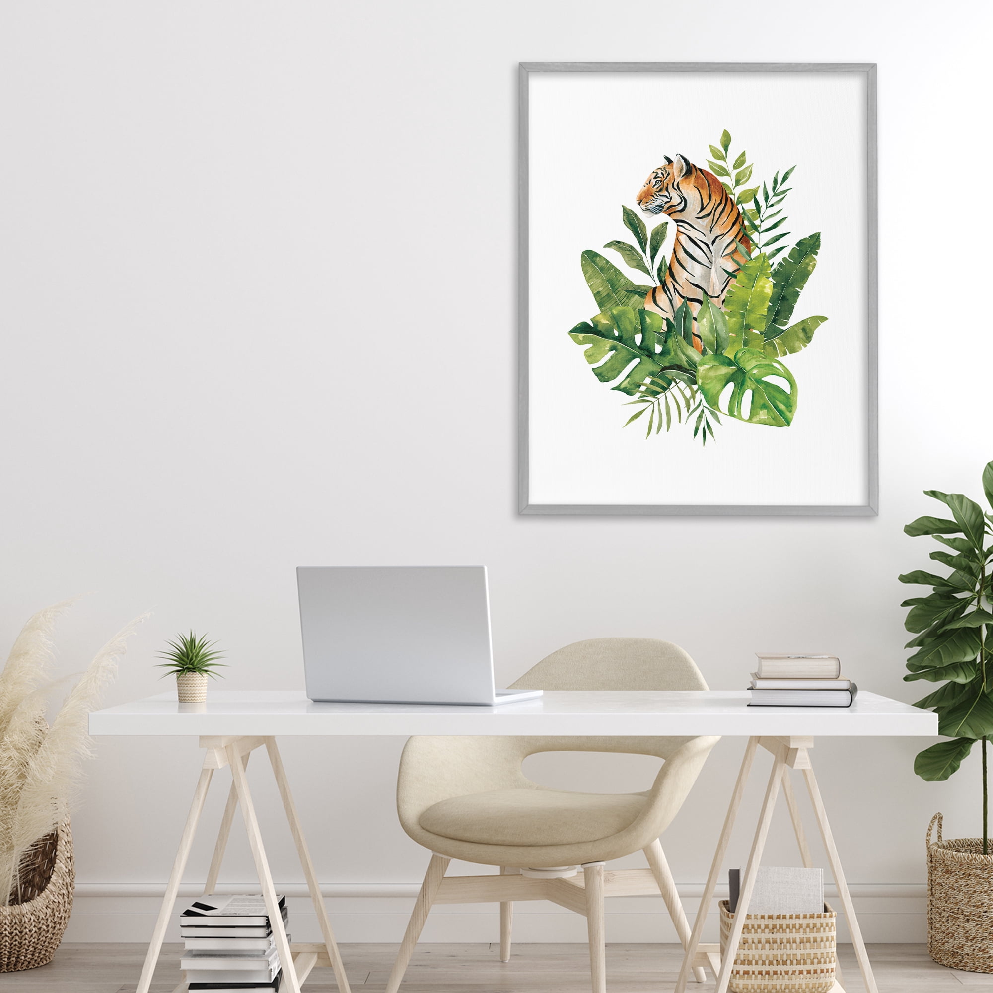 Stupell Industries Exotic Jungle Tiger Gray Framed Giclee Art, design by Bethany Sandoval