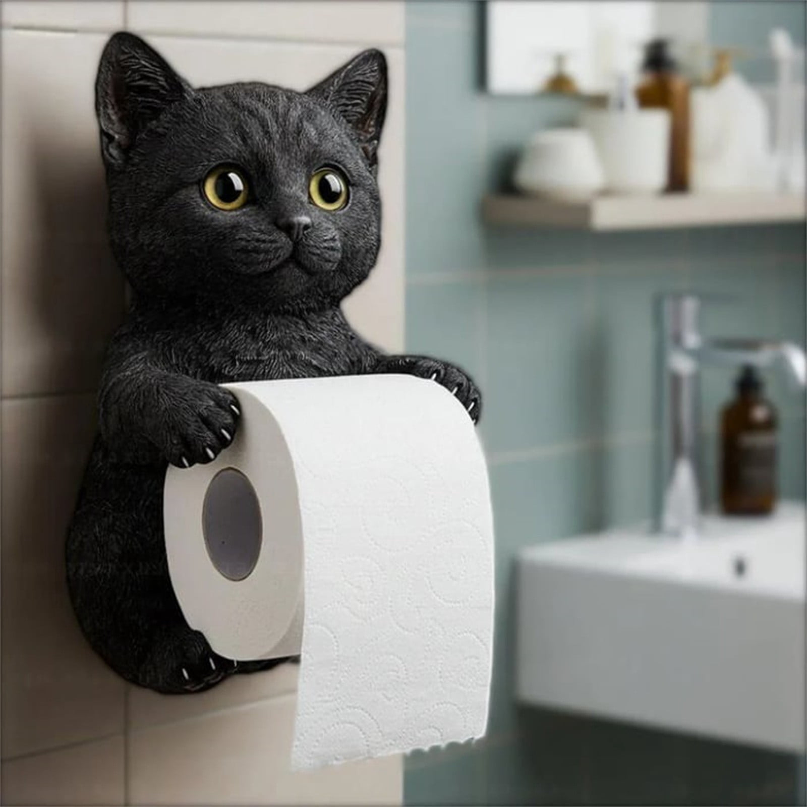Cat Paper Holder - Funny 3D Resin Cat Toilet Paper Roll Holder, Wall Mount Bathroom Tissue Roll Storage, Unique Cats Lover Gifts(H)