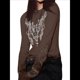 thumbnail image 2 of Camisetas Gráficas para Mujeres, Adolescentes, Estética Grunge, Gótica, Y2k, Básica, de Punto, Larga, Otoño. Café L, 2 of 8
